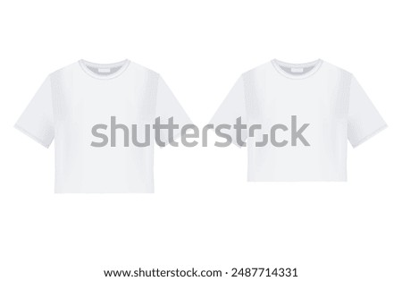 White crop tops mockup. Vector 3d realistic template. Two Women's t-shirts for print design or brading. Free cut casual look. Front view. Editable format. EPS10.