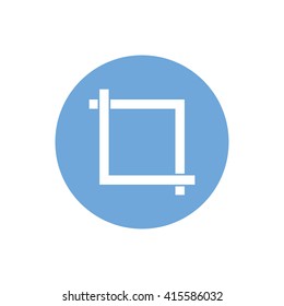 White crop vector icon. Blue circle. Blue button