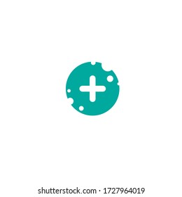cruz blanca con en círculo azul con icono de burbujas. Icono de vector plano aislado en blanco.  Añadir o más pictograma de compra.  Bueno para diseño web y móvil.