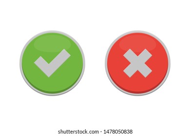 white cross and check mark icons, flat square buttons