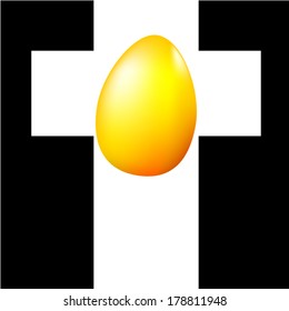 White cross with golden egg. Happy Easter. Vector