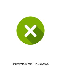 white cross in green circle. delete button.  Warning error icon. Flat vector icon isolated on white. cancel seal stamp watermark. Flat round X mark.