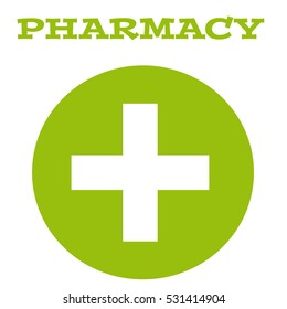 White cross in green ring. vector illustration.