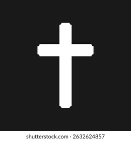 White cross icon on black background. Bold Christian religious symbol.
