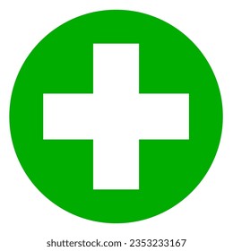Weißes Kreuz auf grünem Hintergrund, Grün plus Zeichen, Kreuzsymbol der Sicherheitsführung - Vektorgrafik