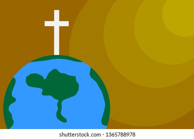 The white Cross of Jesus Christ with the Earth, Vector.