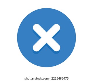 White cross mark icon on blue background.

