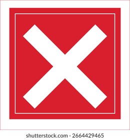 Icono blanco de la marca de la cruz en el fondo cuadrado rojo