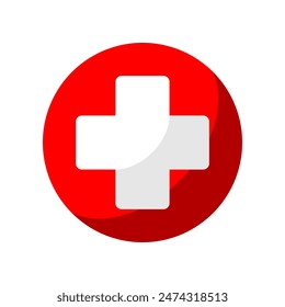 White cross medical on red circle icon flat vector design