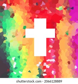 Cruz blanca sobre un fondo multicolor. Ilustración del vector