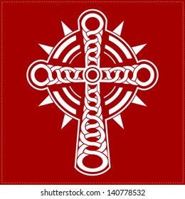 white cross on red background