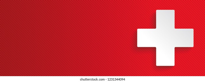 Cruz blanca sobre el fondo rayado rojo. Archivo vectorial Eps 10.