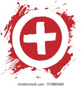 white cross on red, vector icon