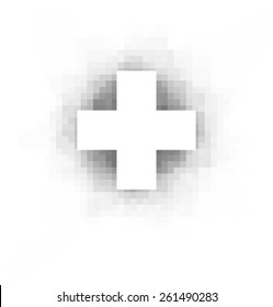 white cross with pixel shadow over white