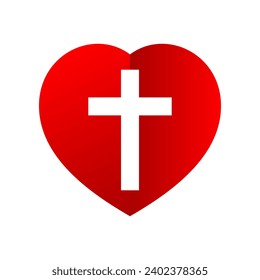 White cross in red heart icon vector design