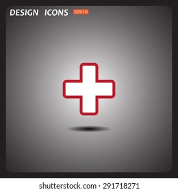 The white cross in a red stroke. icon. vector design