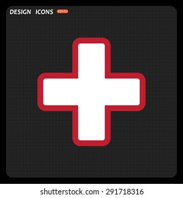 The white cross in a red stroke. icon. vector design
