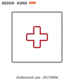 The white cross in a red stroke. icon. vector design