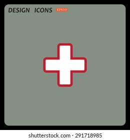 The white cross in a red stroke. icon. vector design