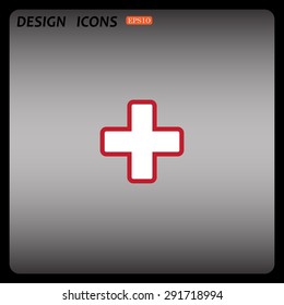 The white cross in a red stroke. icon. vector design