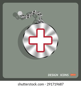 The white cross in a red stroke. icon. vector design