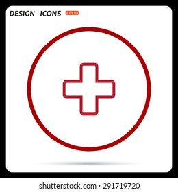 The white cross in a red stroke. icon. vector design