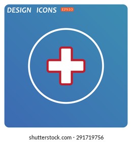 The white cross in a red stroke. icon. vector design