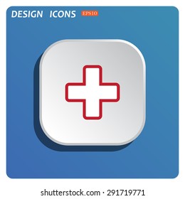 The white cross in a red stroke. icon. vector design