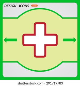 The white cross in a red stroke. icon. vector design