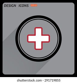 The white cross in a red stroke. icon. vector design