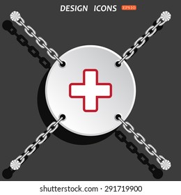The white cross in a red stroke. icon. vector design