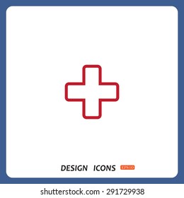 The white cross in a red stroke. icon. vector design
