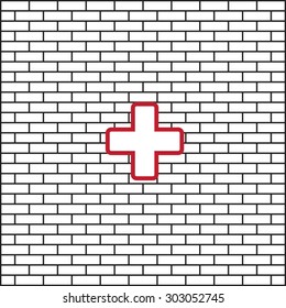 The white cross in a red stroke. icon. vector design