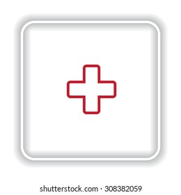 The white cross in a red stroke. icon. vector design