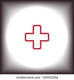 The white cross in a red stroke. icon. vector design