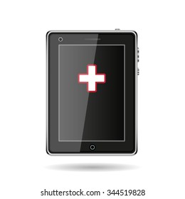 The white cross in a red stroke. icon. vector design