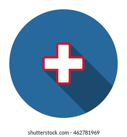 The white cross in a red stroke icon flat design style