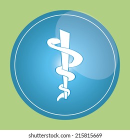 a white cross with a serpent on a blue round icon