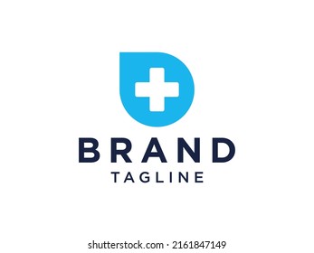 White Cross Sign with Blue Circle isolated on White Background. Medical Logo Health Icon. Flat Vector Logo Design Template Element