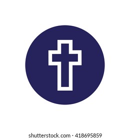 White cross symbol icon vector. Blue circle. Blue button