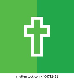White cross symbol vector icon. Green background