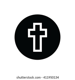 White cross symbol vector icon. Black circle. Black button