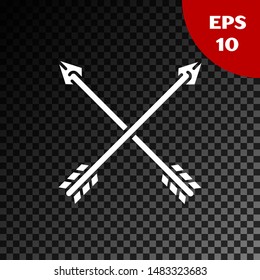 White Crossed arrows icon isolated on transparent dark background.  Vector Illustration