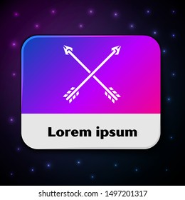 White Crossed arrows icon isolated on black background. Rectangle color button. Vector Illustration