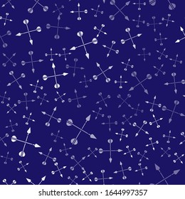 White Crossed arrows icon isolated seamless pattern on blue background.  Vector Illustration