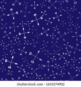 White Crossed arrows icon isolated seamless pattern on blue background.  Vector Illustration