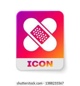 White Crossed bandage plaster icon isolated on white background. Medical plaster, adhesive bandage, flexible fabric bandage. Rectangle color button. Vector Illustration