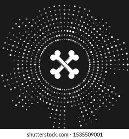 White Crossed bones icon isolated on grey background. Pets food symbol. Happy Halloween party. Abstract circle random dots. Vector Illustration