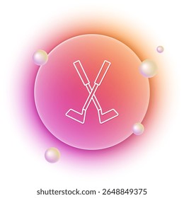 White Crossed golf club icon isolated on white background. Orange and pink gradient circle background. Vector