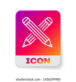 White Crossed pencil icon isolated on white background. Education sign. Drawing and educational tools. School office symbol. Rectangle color button. Vector Illustration